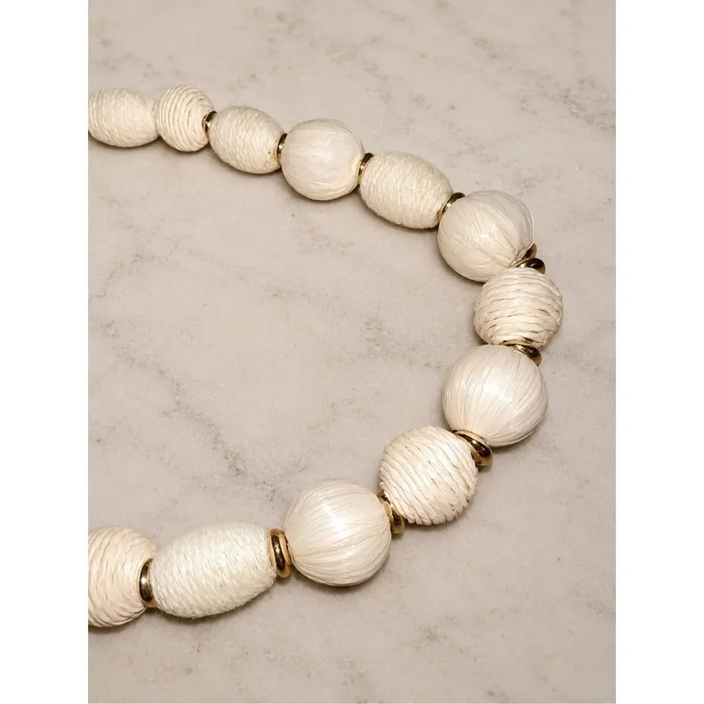 J.Crew Ivory Raffia Bead Statement Necklace Gold Tone 17” - Picture 2 of 4